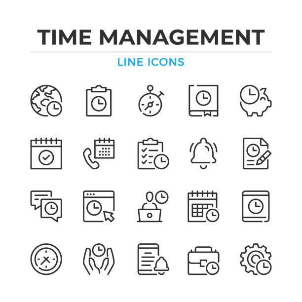 Time management line icons set. Modern outline elements, graphic design concepts, simple symbols collection. Vector line icons vector art illustration