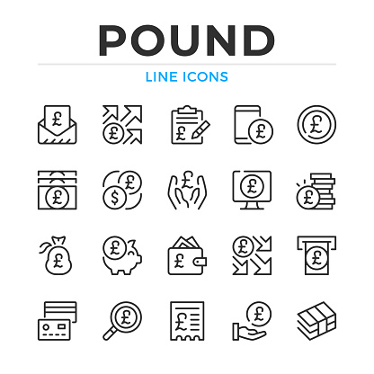 Pound line icons set. Modern outline elements, graphic design concepts, simple symbols collection. Vector line icons