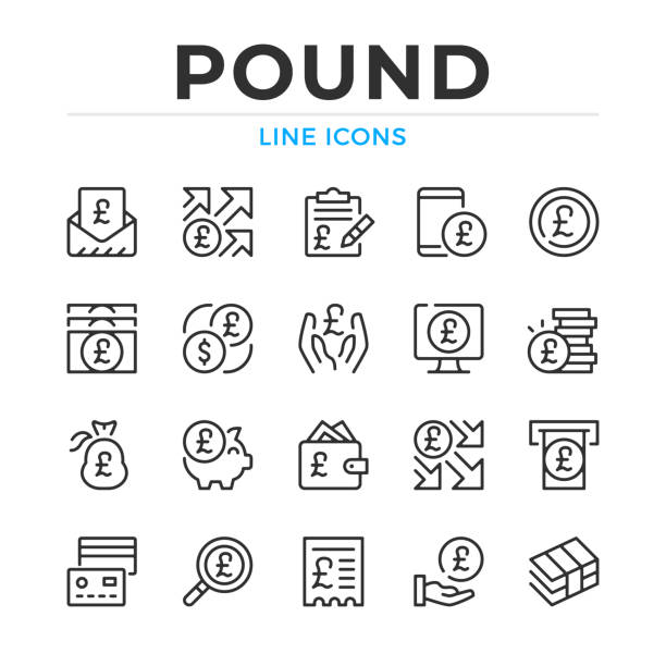 pound line icons set. modern outline elements, graphic design concepts, simple symbols collection. vector line icons - 英鎊符號 幅插畫檔、美工圖案、卡通及圖標