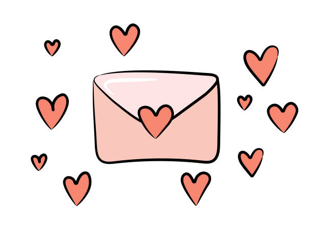 Любовное письмо в конверте Color vector image of an envelope with a heart symbol house numbers stock illustrations