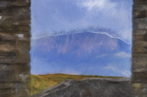 Digital painting of the abandoned Cwmorthin Slate Quarry at Blaenau Ffestiniog in Snowdonia, Wales
