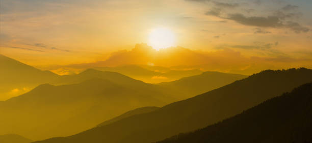 istock Silhouette mountain panorama in summer. 1394821731