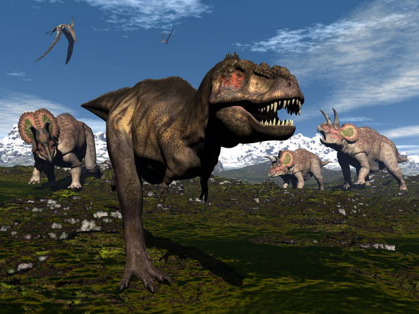 istock Tyrannosaurus rex attacked by triceratops dinosaurs - 3D render 1394822036