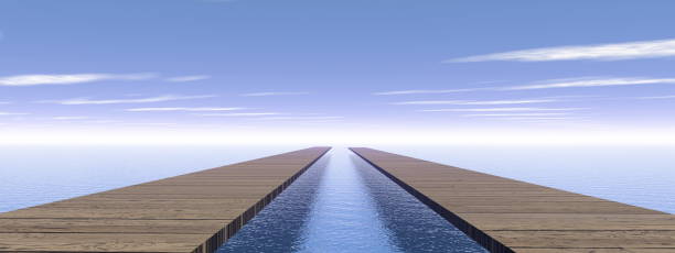 동일한 방향 - 3d 렌더링 - boardwalk pontoon bridge landscape sky 뉴스 사진 이미지