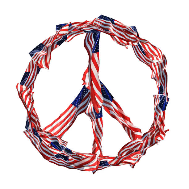 istock Peace sign shaped American flags isolated on white background 1394822378