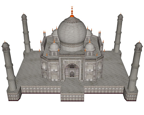 Taj Mahal mausoleum isolated in white background - 3D render