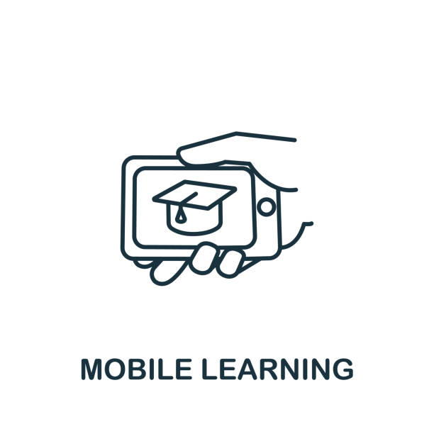 illustrations, cliparts, dessins animés et icônes de icône mobile learning de la collection e-learning. symbole d’apprentissage mobile d’élément de ligne simple pour les modèles, la conception web et les infographies - professeur(e)