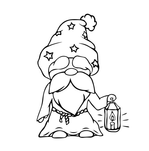 illustrations, cliparts, dessins animés et icônes de nain en robe avec une lanterne - gnome troll wizard dwarf