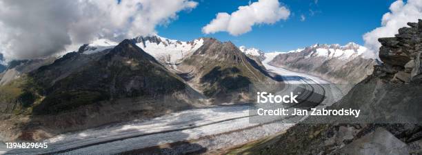 Aletsch Glacier In The Swiss Alps High Rocky Mountains Stock Photo - Download Image Now