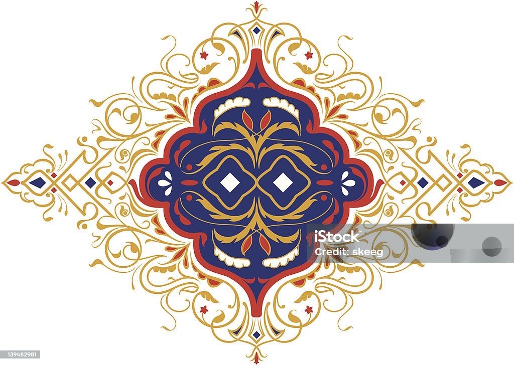 Persian Ornament Middle Eastern inspired ornament in gold, red, blue.  Persian Culture stock vector