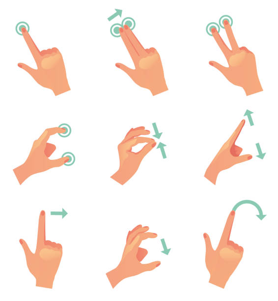 illustrazioni stock, clip art, cartoni animati e icone di tendenza di gesti delle mani per smartphone set isolato. illustrazione dell'elemento di progettazione del cartone animato vettoriale - pizzicare illustrazioni