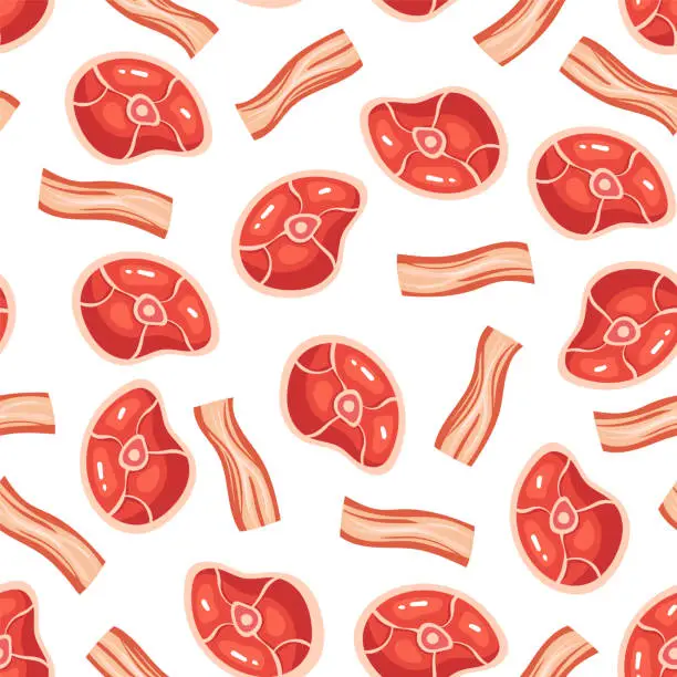 Vector illustration of Meat beefsteak barbecue seamless cover wrapping pattern. Vector cartoon design illustration