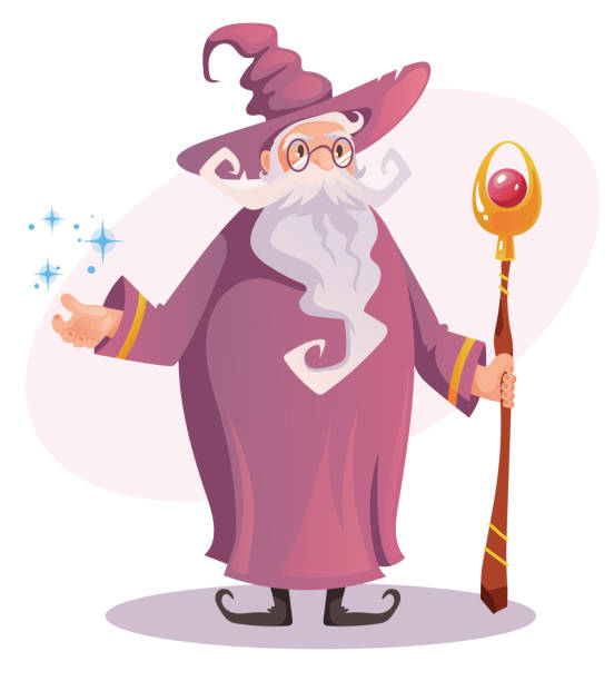 Wizard magician character isolated on white background. Vector cartoon design illustration Wizard magician character isolated on white background. Vector cartoon desig merlin the wizard stock illustrations