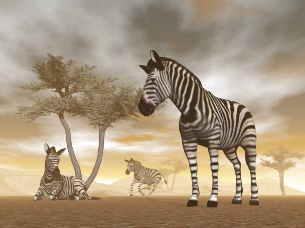 istock Zebras in the savannah - 3D render 1394834171