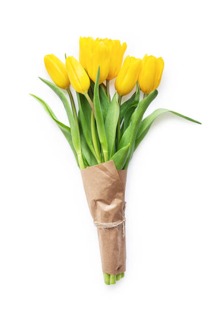 istock Bouquet of yellow tulips on a white background 1394837955