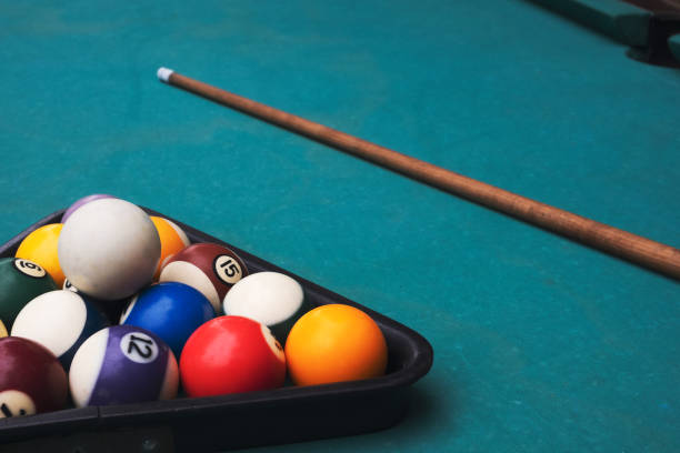 istock Pool table with rack of balls 1394839199