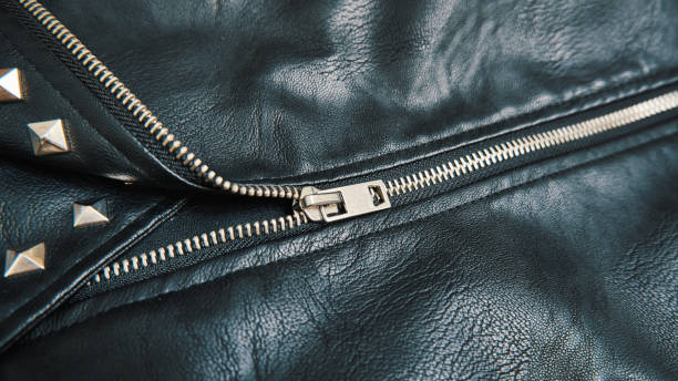 Black leather jacket with chrome metal zip