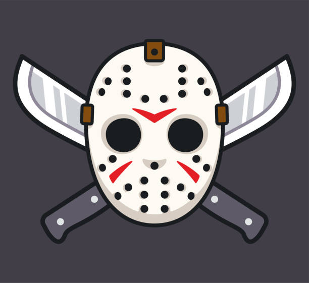 illustrations, cliparts, dessins animés et icônes de masque de hockey tueur en série avec deux machettes - hockey mask