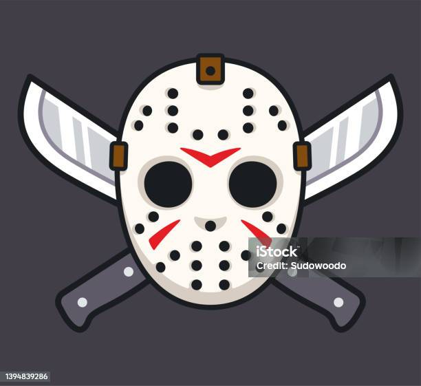 Serial Killer Hockey Mask With Two Machetes Stock Illustration - Download Image Now - Protective Face Mask, Mask - Disguise, Face Guard - Sport