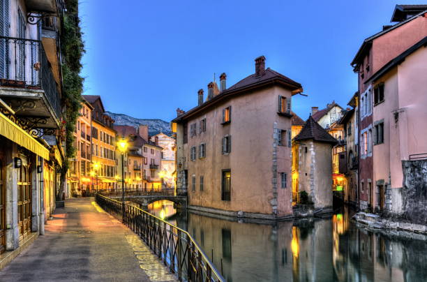 Palais de l&#39;Ile jail and canal in Annecy old city, France, HDR stock photo
