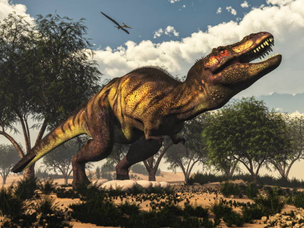 istock Tyrannosaurus rex dinosaur protecting its eggs - 3D render 1394841378