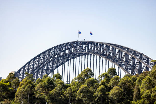 ponte do porto de sydney contra fundo claro bleu céu com cópia sapce - copy sapce - fotografias e filmes do acervo