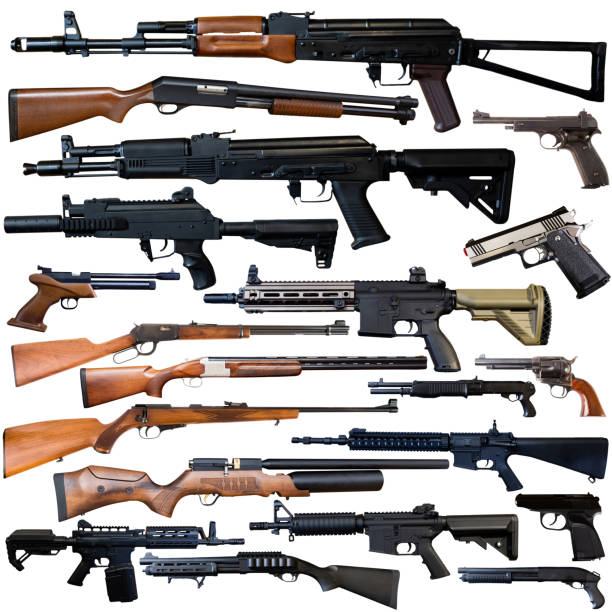istock Weapons of various calibers on white background 1394842282