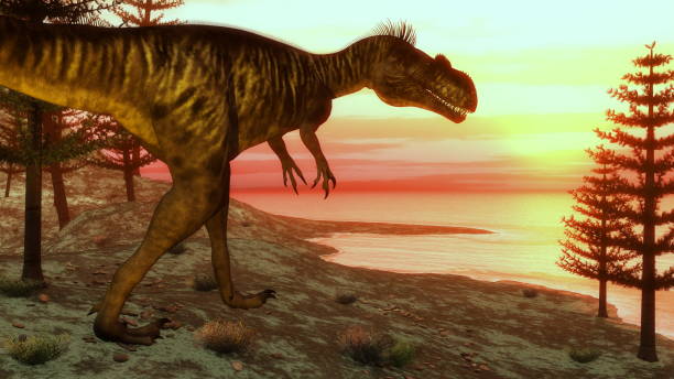 istock Megalosaurus dinosaur walking toward the ocean - 3D render 1394843826