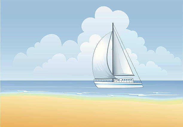 illustrazioni stock, clip art, cartoni animati e icone di tendenza di spiaggia di isola - horizon over water transportation sailing hawaii islands