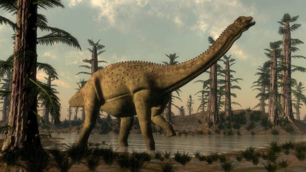 Uberabatitan dinosaur in the lake - 3D render stock photo