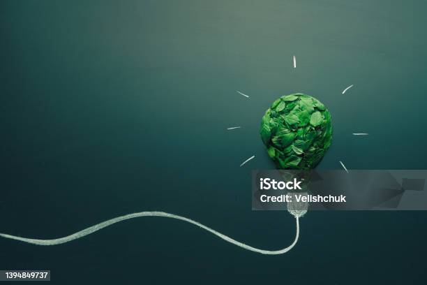 Energy Saving Light Bulb Made With Green Leaves Minimal Nature Concept Think Green Ecology Concept Environmentally Friendly Planet Copy Space Stock Photo - Download Image Now