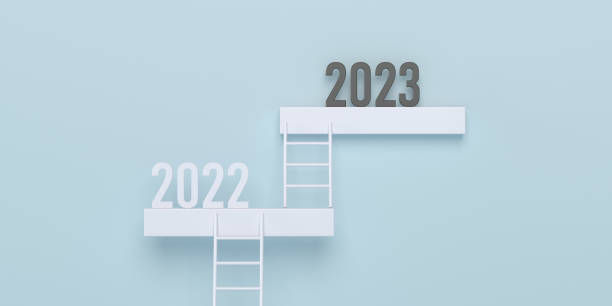 Ladder to new year 2023 stock photo