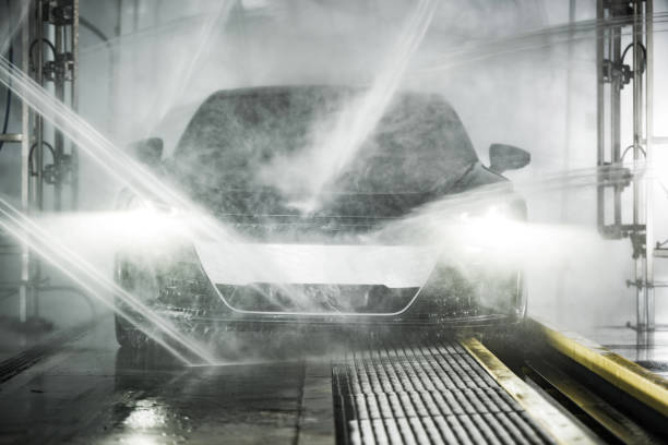 Car Inside Powerful Touchless Car Wash stock photo