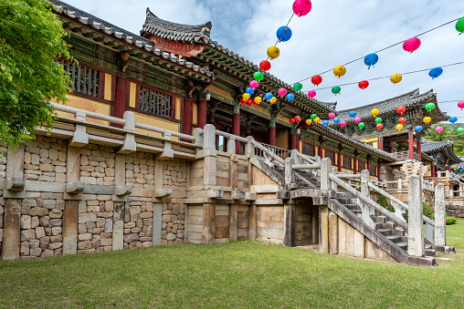 Bulguksa Buddhist temple in Gyeongju, South Korea, UNESCO World Heritage Site, on 28 April 2022