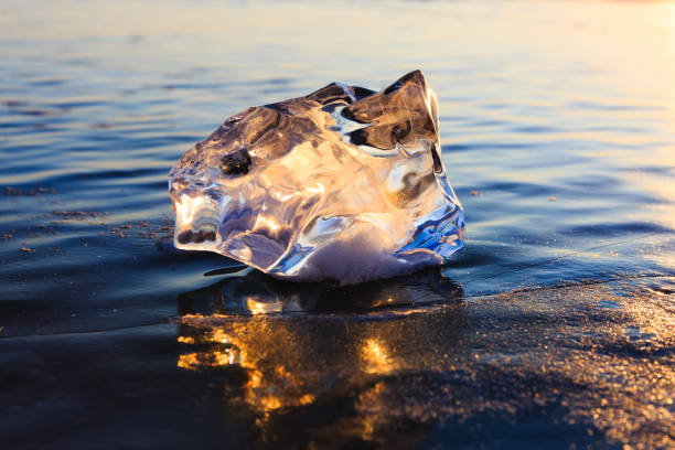 ice crystal on surface of baikal lake in siberia. - lake baikal lake landscape winter imagens e fotografias de stock