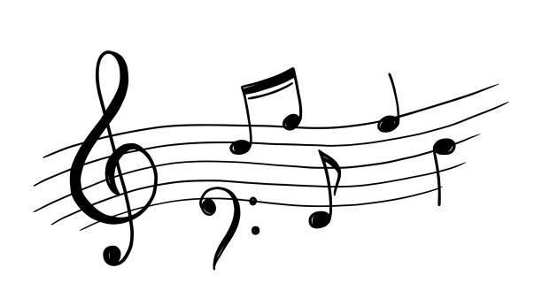 Music note doodle drawn background Music note doodle drawn background. Hand drawn sketch staff treble clef notes musician concept background. Melody symbol, black shape vector illustration. bass guitar wallpaper stock illustrations