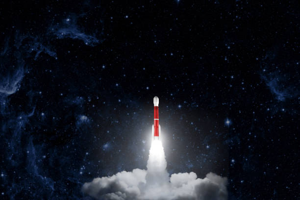 rocket flies into space against the background of the night sky