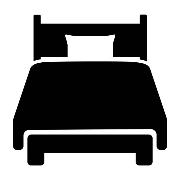 ベッドアイコン。白地に分離されたベクターイラスト - hotel bed silhouette travel点のイラスト素材／クリップアート素材／マンガ素材／アイコン素材