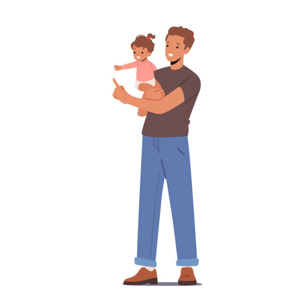 Dad Playing with Child, Family Leisure, Game. Happy Father Character Play and Fun with Baby Daughter. Parenthood Dad Playing with Child, Family Leisure, Game. Happy Father Character Play and Fun with Baby Daughter. Parenthood, Childhood, Father on Maternity Leave Concept. Cartoon People Vector Illustration father daughter stock illustrations