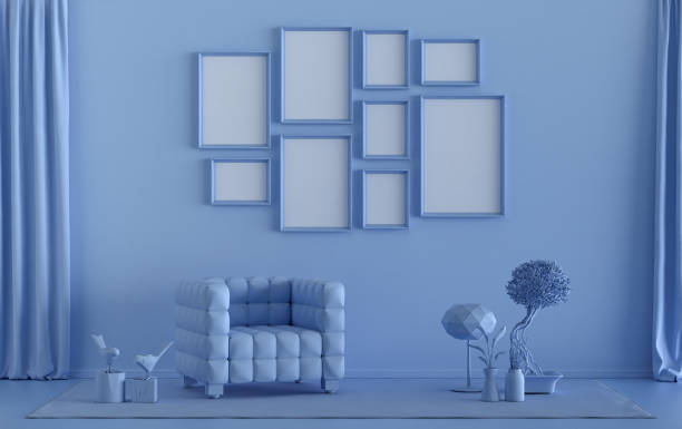 istock flat light blue color room, gallery wall template with 9 frames 1394861026