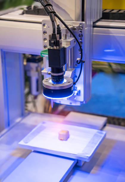 istock smart robot in manufacturing industry for industry 4.0 and technology concept. Robotic vision sensor camera system. 1394868436