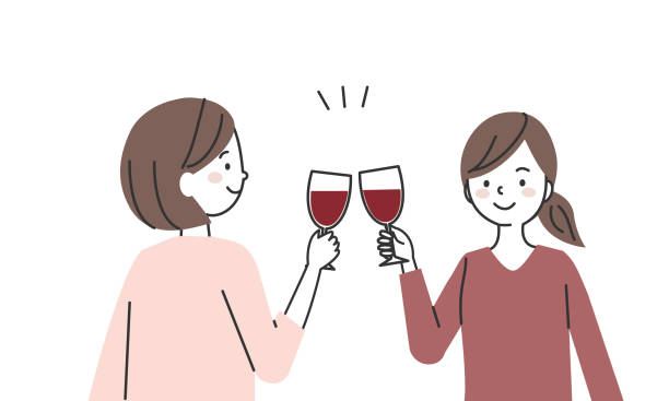 赤ワインのグラスを持つ二人の女性 - red wine illustrations点のイラスト素材／クリップアート素材／マンガ素材／アイコン素材