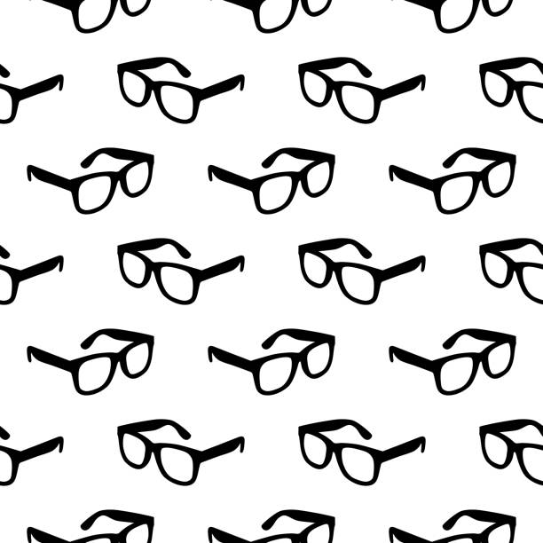 Black Eyeglasses Seamless Pattern Vector seamless pattern of black horned rim eyeglasses on a white square background. thick rimmed spectacles stock illustrations