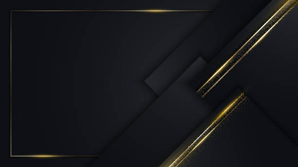 istock 3D modern luxury template design black and golden squares stripes with gold glitter line light sparking on dark background 1394876762