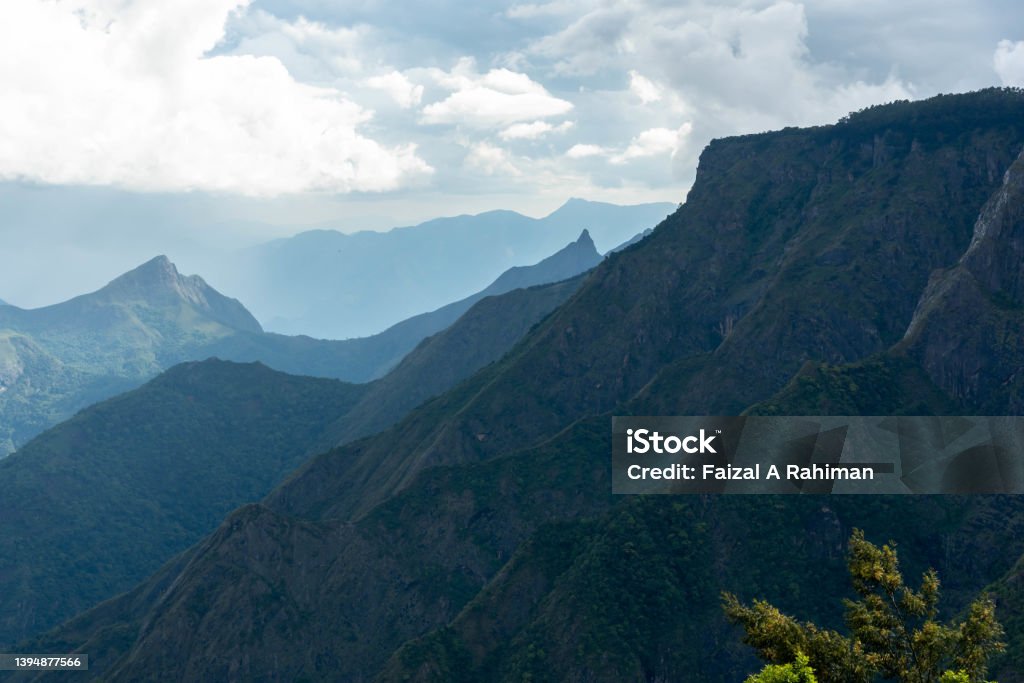 Kodai Layered Hills Cloudy time with multi layer view of mountains in India.Beautiful Hills of Kodaikanal Asia Stock Photo