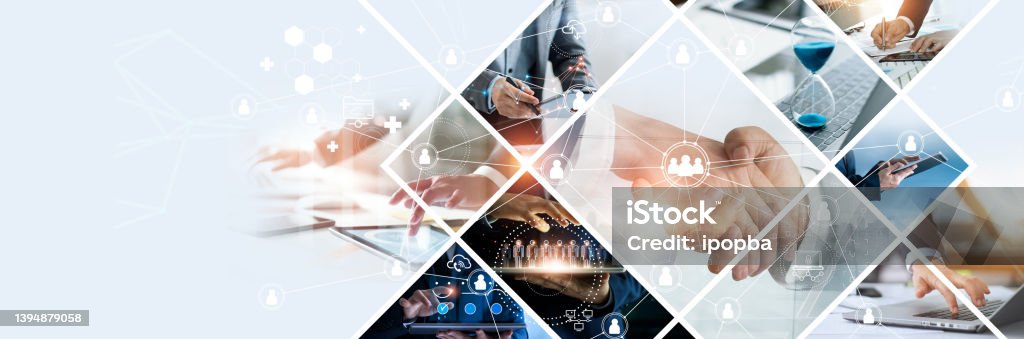 Global business structure of networking. Analysis and data exchange customer connection, HR recruitment and global outsourcing, Customer service, Teamwork, Strategy, Technology and social network Business Stock Photo