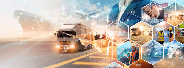 istock Transportation and logistic network distribution growth. Container cargo ship and trucks of industrial cargo freight for shipping. Business logistic import export and transport industry. 1394879060