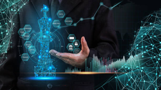 istock Chess game behind forex chart indicators or stock market graph in abstract background. Business concept to present financial information and digital marketing strategy analysis. 1394880188