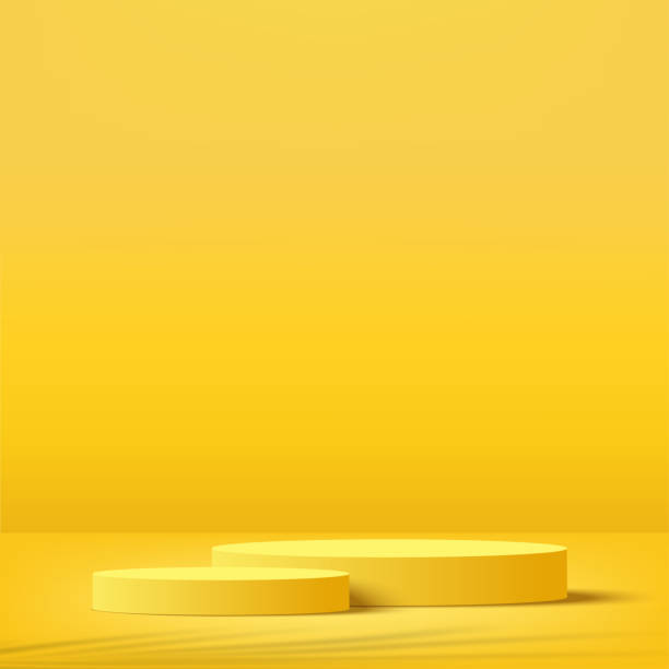 istock Abstract minimal scene with geometric forms. Yellow podium in yellow background for product presentation. Vector 1394880821