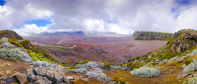 Panoramic view of La Plaine des Sables, volcano area, Reunion Island